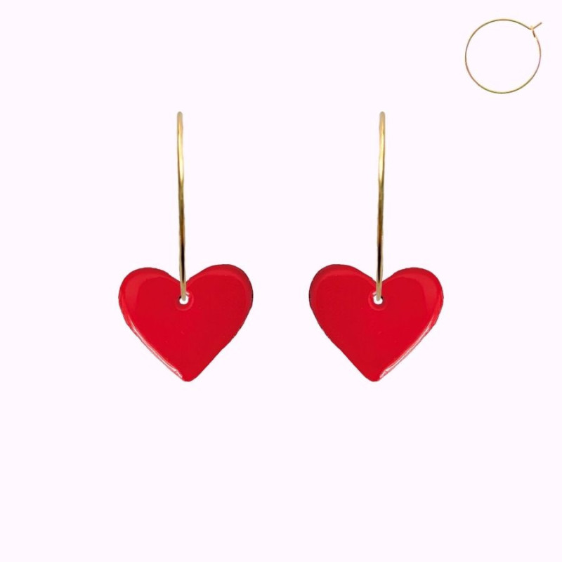 Boucles d'oreilles en cuir - Coeur grenadine | Demisel Bijoux