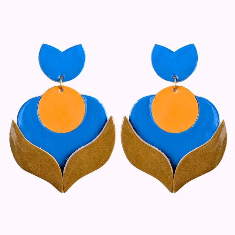 Boucles d'oreilles en cuir - Tulipe puce | Demisel Bijoux