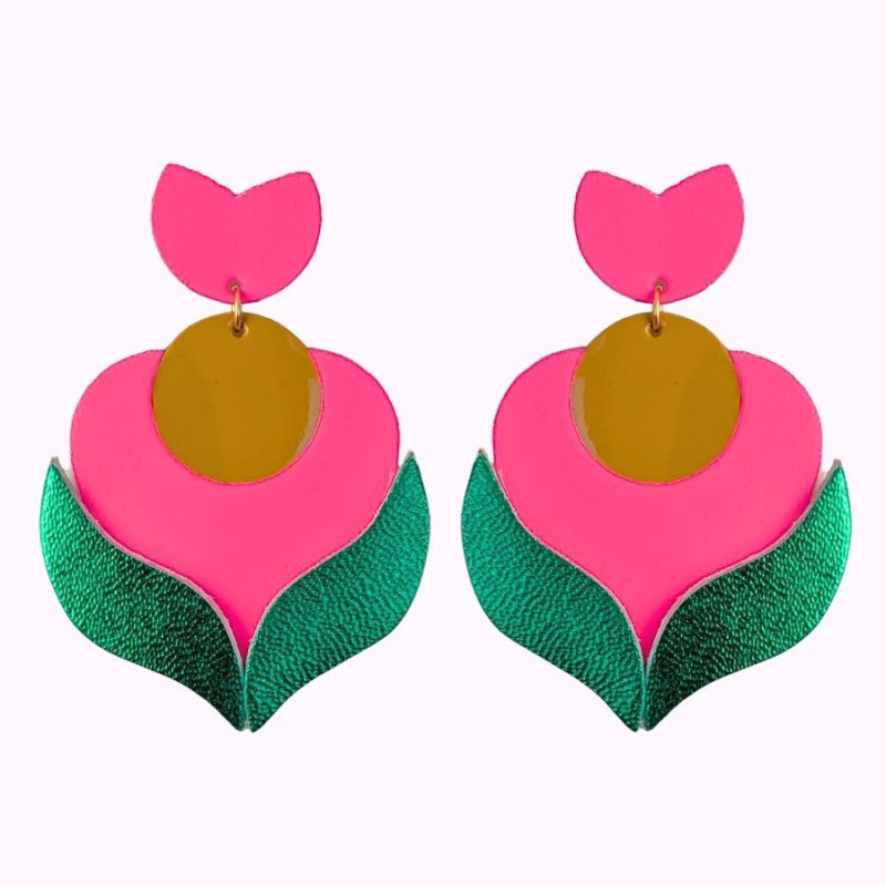Boucles d'oreilles en cuir - Tulipe puce | Demisel Bijoux