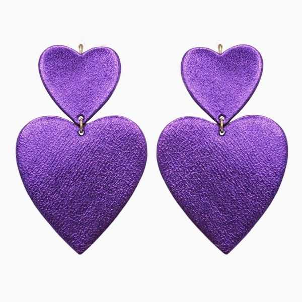Boucles d'oreilles en cuir "Grand Amour" dormeuses couleur : violet métallisé