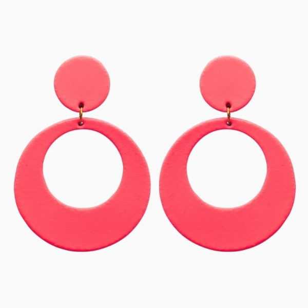 Boucles d'oreilles en cuir "Gisèle" puces couleur : rose néon