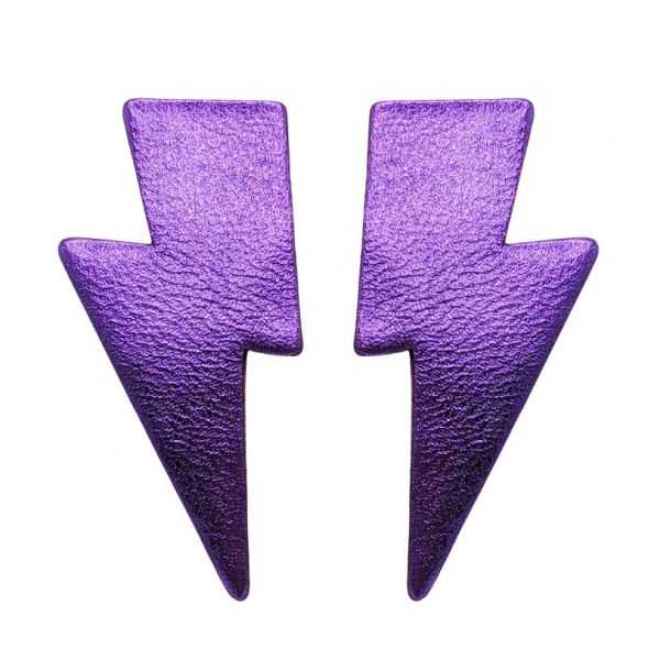 Boucles d'oreilles en cuir "Foudre" dormeuses couleur : violet métallisé