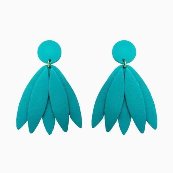Boucles d'oreilles en cuir "Gina" puces couleur : turquoise