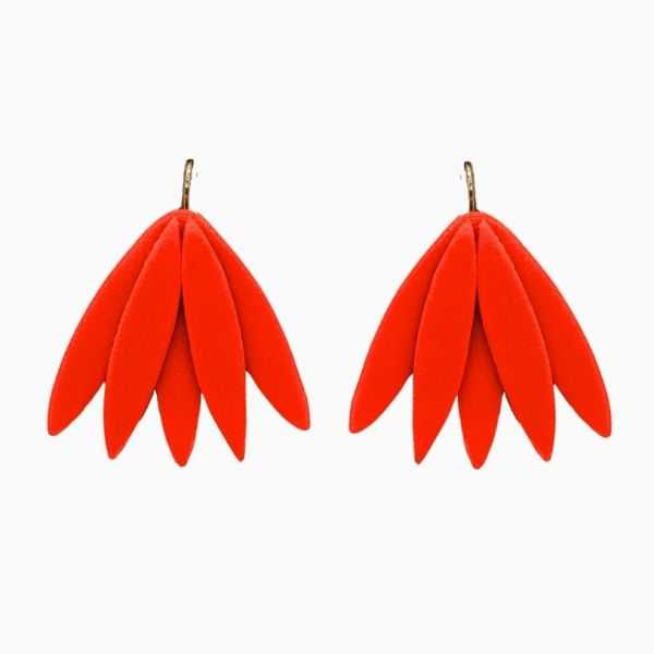 Boucles d'oreilles en cuir "Lisbonne" dormeuses couleur : rouge néon