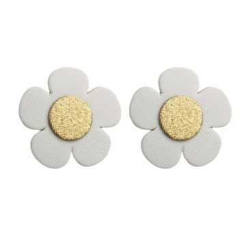 Boucles d'oreilles en cuir "Colette" puces couleurs : blanc et doré