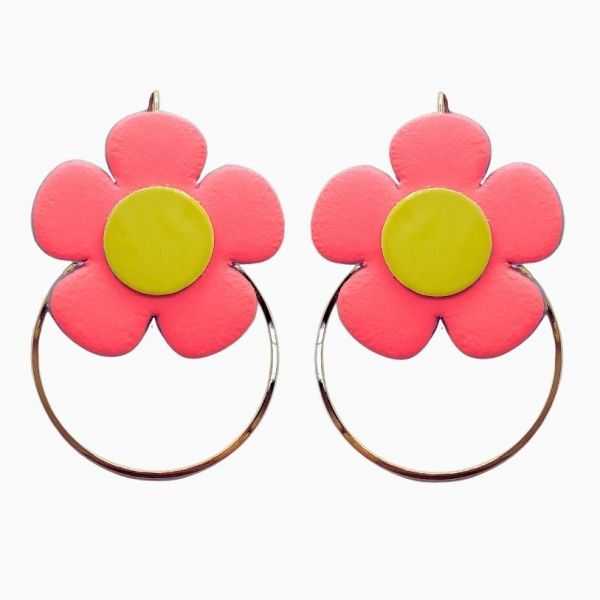 Boucles d'oreilles en cuir "Colette Chic" dormeuses couleurs : rose néon et jaune