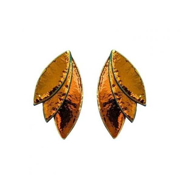 Boucles d'oreilles en cuir "Josepha" puces trio de couleurs polarisé, noir et doré