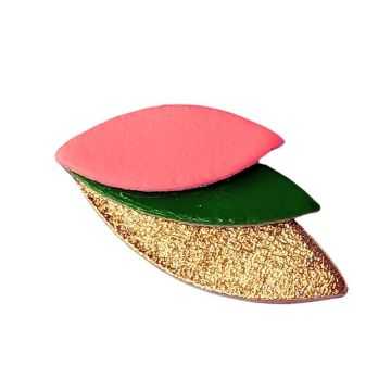 Broche en cuir "Josepha" trio de couleurs rose néon, vert pomme et doré
