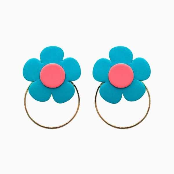 Boucles d'oreilles en cuir "Mini Colette Chic" dormeuses couleurs : turquoise et rose néon