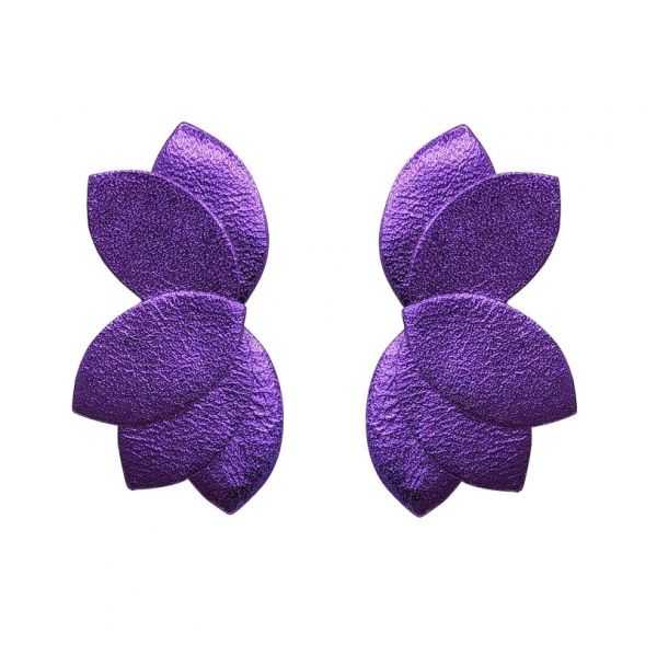 Boucles d'oreilles en cuir "Eddie" puces couleur : violet métallisé