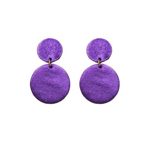 Boucles d'oreilles en cuir "Mini Twiggy" puces couleur : violet métallisé