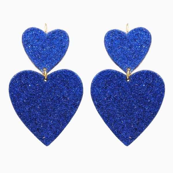 Boucles d'oreilles en cuir vegan "Grand Amour " dormeuses couleur : bleu roi à paillettes