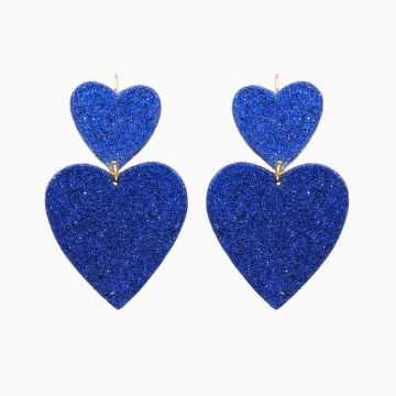 Boucles d'oreilles en cuir vegan "Romy" dormeuses couleur : bleu roi à paillettes