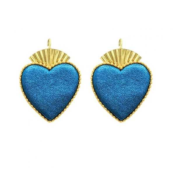 Boucles d'oreilles en cuir "Roméo" dormeuses couleur : bleu métallisé